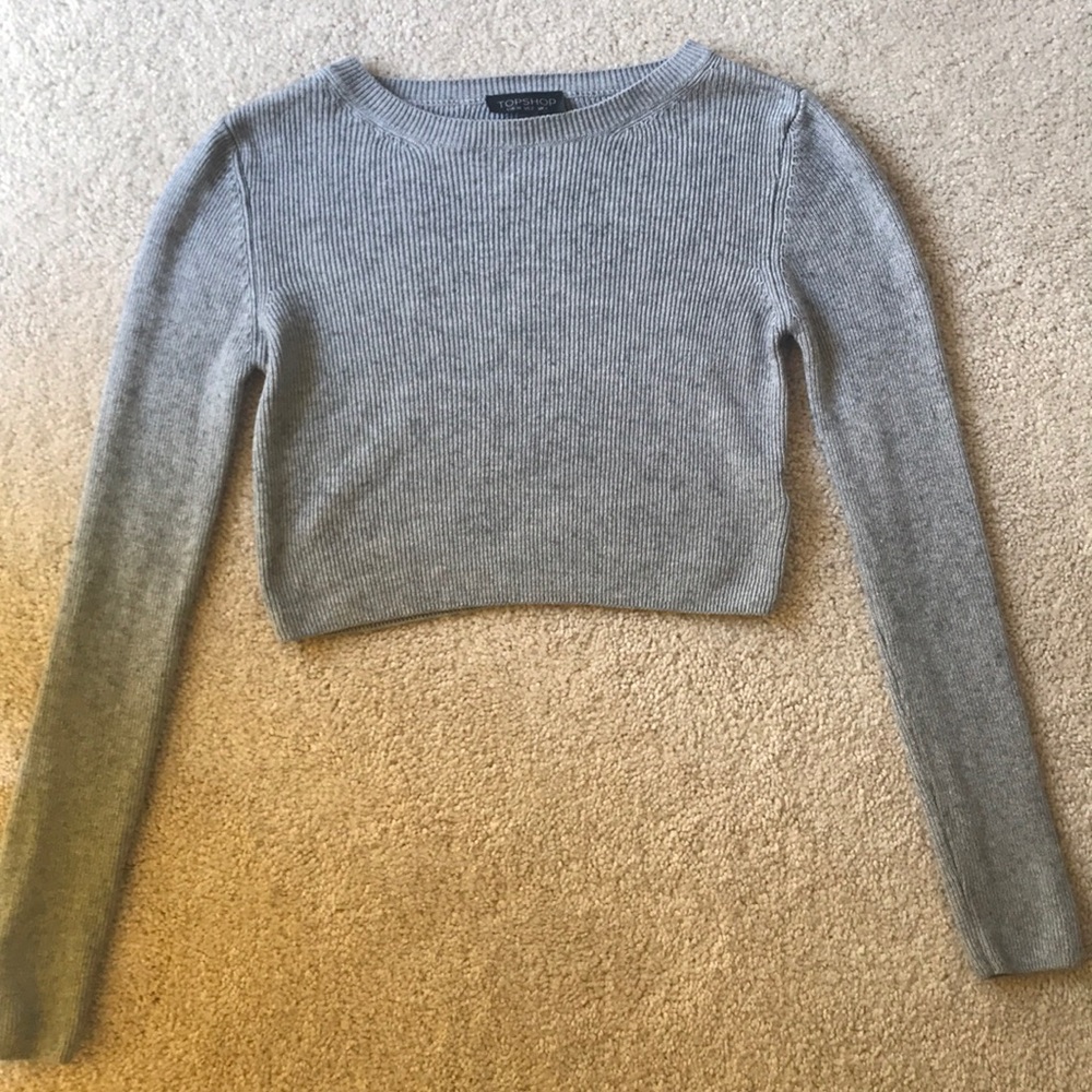 Topshop Ribbed Long Sleeve Crop Top Size 2